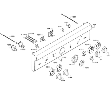 Front Panel Diagram and Parts List for PRD304GHC 01 Thermador Range