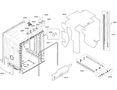Cabinet Diagram and Parts List for SHX5AVF5UC 01 Bosch Dishwasher