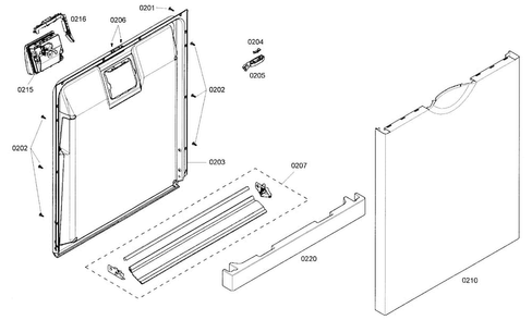 Door Assy Diagram and Parts List for SHE4AM16UC 01 Bosch Dishwasher