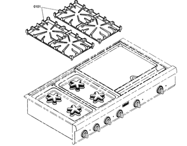 Grate Assy Diagram and Parts List for PCD484EE01  Thermador Cooktop