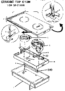 Ceramic Top, Top Section Diagram and Parts List for C12M  Thermador Cooktop