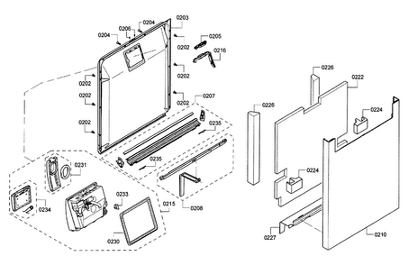 Door Diagram and Parts List for SHE7PT55UC 02 Bosch Dishwasher