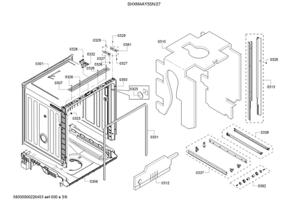 Tub/Trim Diagram and Parts List for SHXM4AY55N 27 Bosch Dishwasher