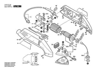 Section 1 Diagram and Parts List for PDA100 0603307039 Bosch Sander Grinder