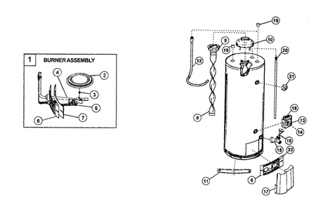 Water Heater Diagram and Parts List for 153339460  Kenmore Water Heater