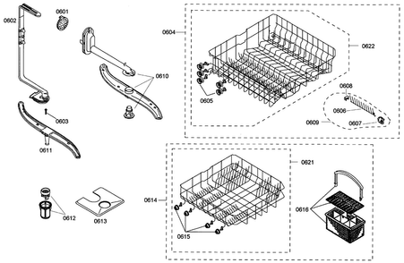 Baskets Diagram and Parts List for SHE42L12UC 50 Bosch Dishwasher
