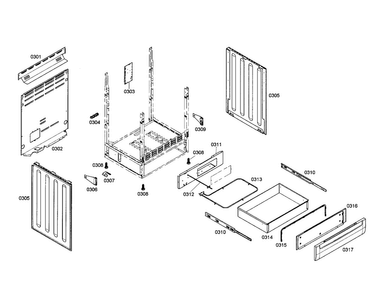 Drawer Diagram and Parts List for HES7132U 01 Bosch Range