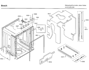 Frame Diagram and Parts List for SHE3ARF2UC 22 Bosch Dishwasher