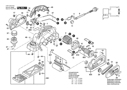 Section 1 Diagram and Parts List for PL1682-2 3601EA4010 Bosch Planer Jointer