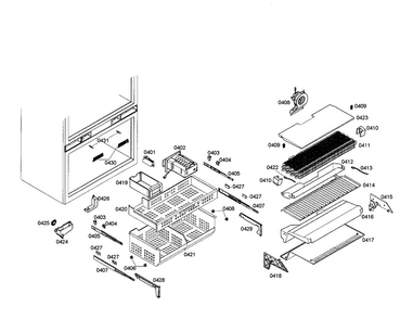 Evaporator/baskets Diagram and Parts List for T36IB70CSS 01 Thermador Refrigerator