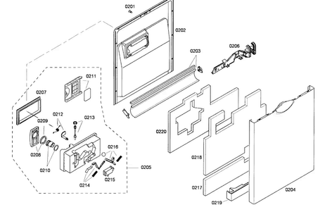 Door Assy Diagram and Parts List for SHE43M05UC 53 Bosch Dishwasher