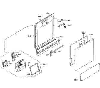 Door Assy Diagram and Parts List for SGE63E06UC 55 Bosch Dishwasher