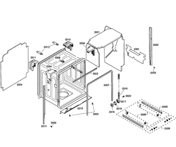 Cabinet Diagram and Parts List for SHE55C05UC 53 Bosch Dishwasher