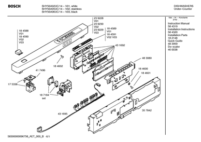 Diagram 1 Diagram and Parts List for SHY56A05UC-14  Bosch Dishwasher