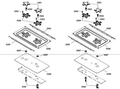 Burners Assy Diagram and Parts List for PRG364EDG03  Thermador Range
