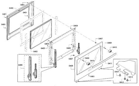 Door Diagram and Parts List for HBL8651UC 01 Bosch Wall Oven