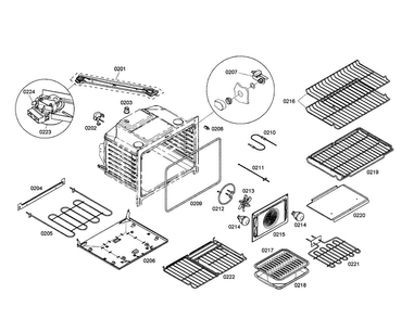 Burner/broil/cabinet Diagram and Parts List for HEI7282U 01 Bosch Range