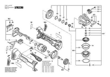 Section 1 Diagram and Parts List for 3601JJ4212  Bosch Angle Grinder