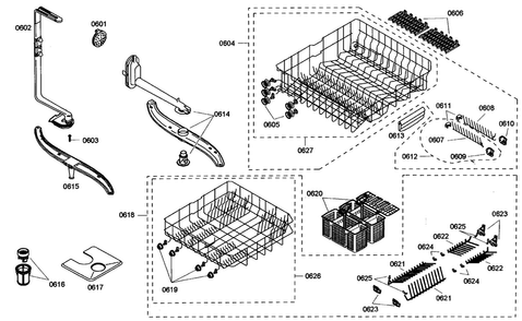 Rack Assy Diagram and Parts List for SHE46C02UC 46 Bosch Dishwasher
