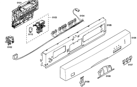 Front Panel Diagram and Parts List for SHE33M05UC 47 Bosch Dishwasher