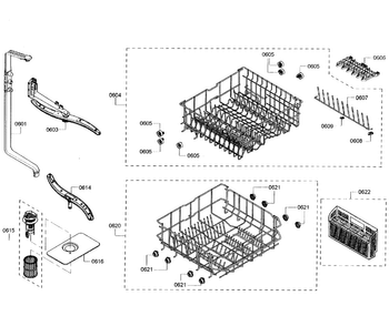 Baskets Diagram and Parts List for SHE3AR55UC 06 Bosch Dishwasher