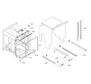 Cabinet Diagram and Parts List for SHE65T56UC 02 Bosch Dishwasher