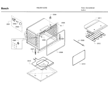 Cavity Diagram and Parts List for HBL5551UC 02 Bosch Wall Oven