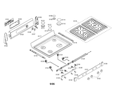 Cooktop Diagram and Parts List for HGS3052UC 01 Bosch Range