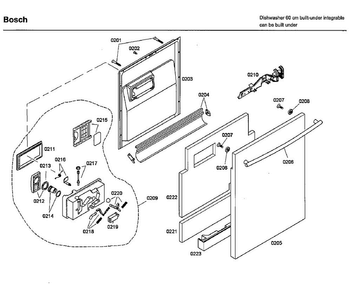 Door Diagram and Parts List for SHX46L15UC 36 Bosch Dishwasher