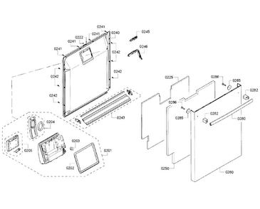 Door Section Diagram and Parts List for SHX5AV55UC 22 Bosch Dishwasher