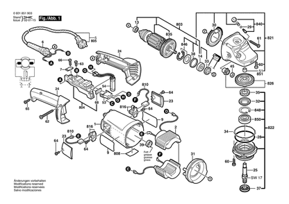 Section 1 Diagram and Parts List for GWS21-180JH 0601851908 Bosch Angle Grinder