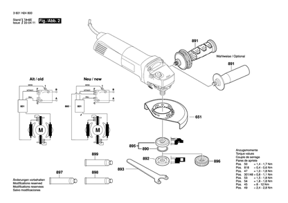 Diagram 2 Diagram and Parts List for GWS14-125 3 601 H24 803 Bosch Angle Grinder