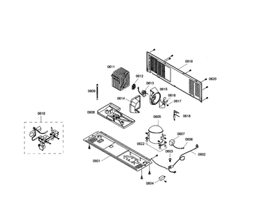 Compressor/condenser Diagram and Parts List for B20CS51SNS 01 Bosch Refrigerator