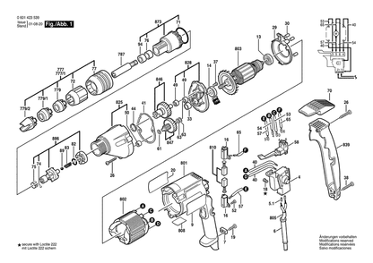 Section 1 Diagram and Parts List for 1423VSR 0601423545 Bosch Screwdriver
