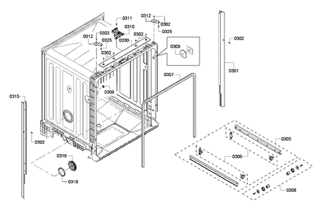 Cabinet Diagram and Parts List for SHE4AM16UC 02 Bosch Dishwasher