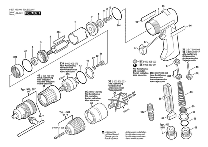 Section 1 Diagram and Parts List for 0607160507  Bosch Drill