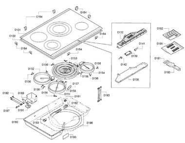 Cooktop Assy Diagram and Parts List for NET8054UC 02 Bosch Cooktop