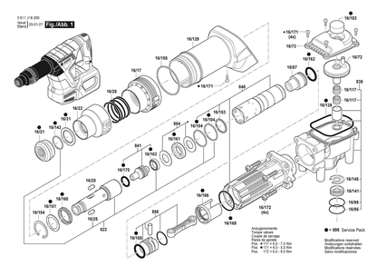 Figure 10 Diagram and Parts List for 3611J182E0 GSH 18V-5 Bare Bosch Demolition Hammer