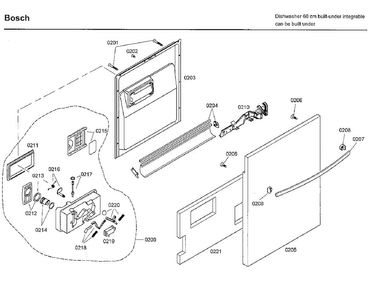 Door Diagram and Parts List for SHX33A02UC 30 Bosch Dishwasher