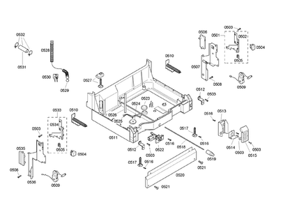 Base Assy Diagram and Parts List for SHE46C05UC 33 Bosch Dishwasher