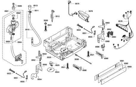 Base Assy Diagram and Parts List for SHV68E13UC 01 Bosch Dishwasher