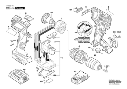Section 1 Diagram and Parts List for GSB18V-EC 3601JE9110 Bosch Hammer Drill