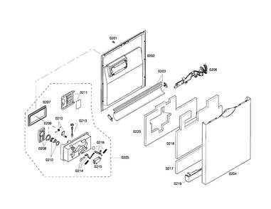 Door Dispenser Diagram and Parts List for SHE55P05UC 53 Bosch Dishwasher