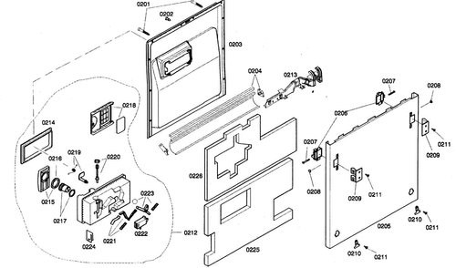 Door Panel Diagram and Parts List for SHV46C13UC 21 Bosch Dishwasher