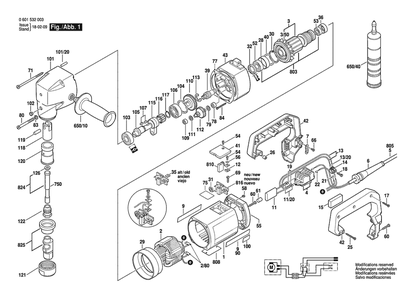 Section 1 Diagram and Parts List for 1532 0601532045 Bosch Nibbler & Shears