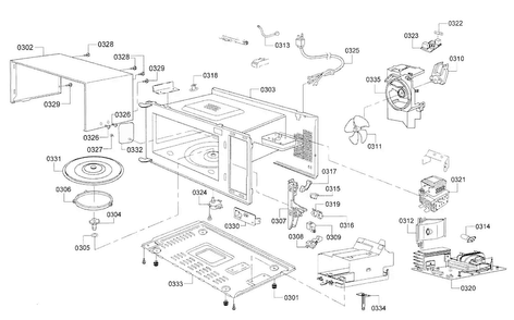 Cavity Diagram and Parts List for BM281710 01 Gaggenau Microwave