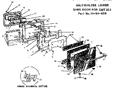 Oven Door, Lower Diagram and Parts List for CMT231  Thermador Microwave