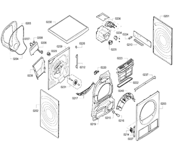 Cabinet Diagram and Parts List for WTB86200UC 07 Bosch Dryer