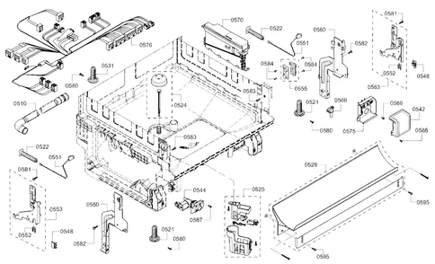 Base Diagram and Parts List for SHX5AV55UC 01 Bosch Dishwasher