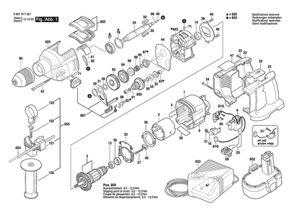 Section 1 Diagram and Parts List for 24VHR 0601917261 Bosch Hammer Drill